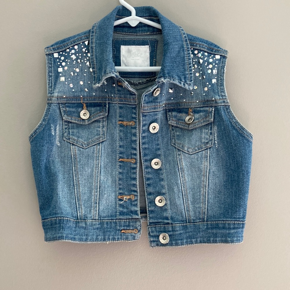 Justice Denim Vest with Silver Studs and Rhinestones